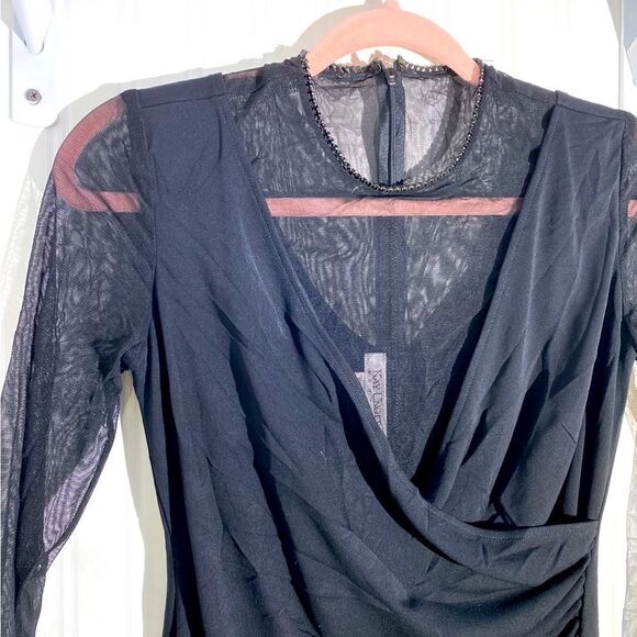 Kay Unger Black Mesh Mixed Dress Sz 2 - Picture 3 of 5